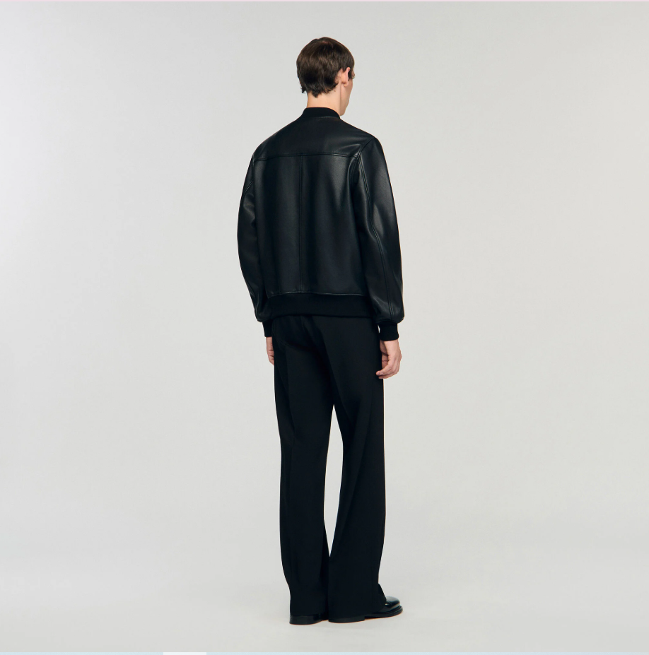 Black Signature Faux Leather Bomber Jacket