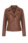 Women's Brown Biker Jacket - Sleek & Stylish