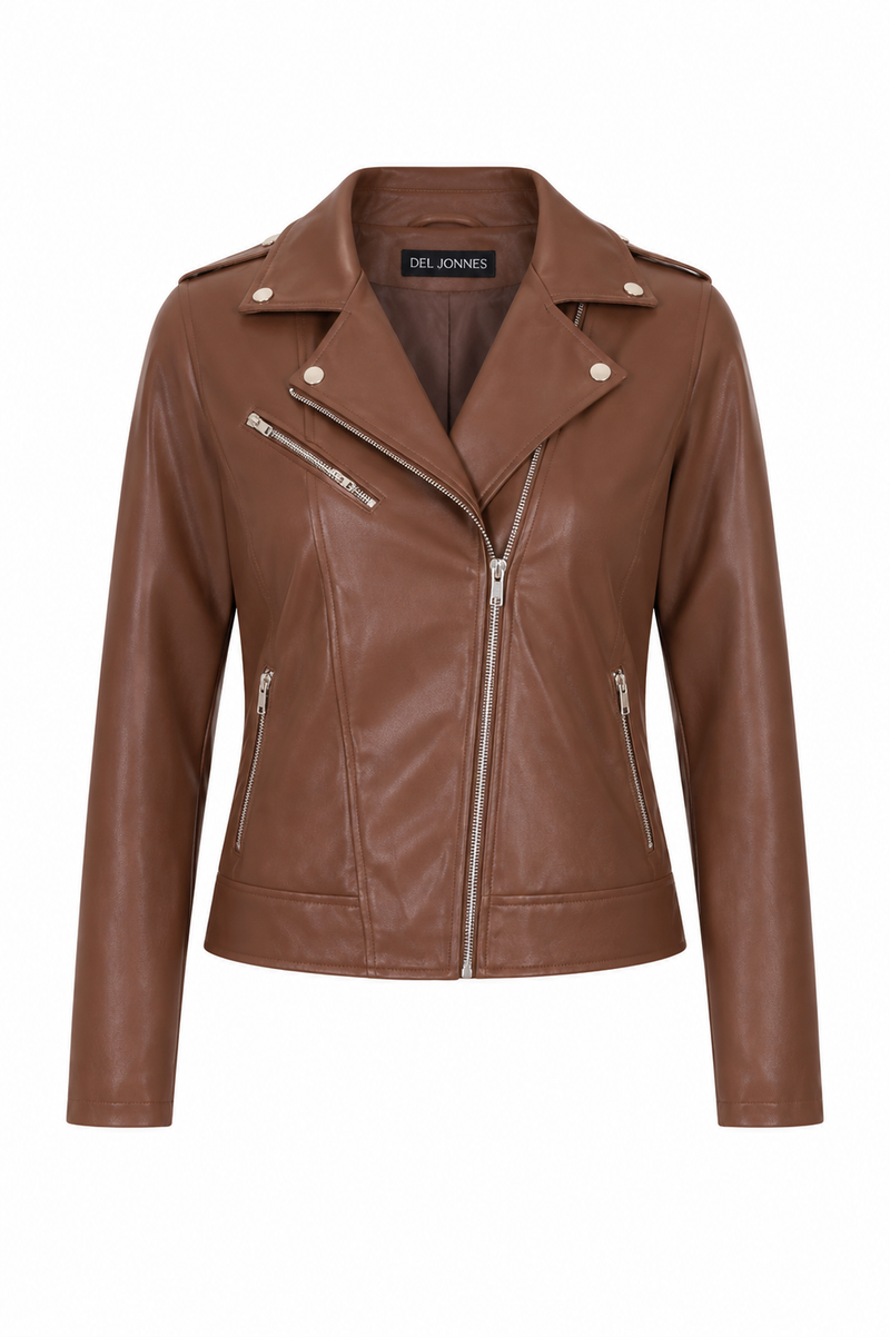 Women's Brown Biker Jacket - Sleek & Stylish