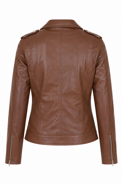 Women's Brown Biker Jacket - Sleek & Stylish