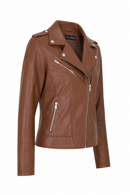 Women's Brown Biker Jacket - Sleek & Stylish