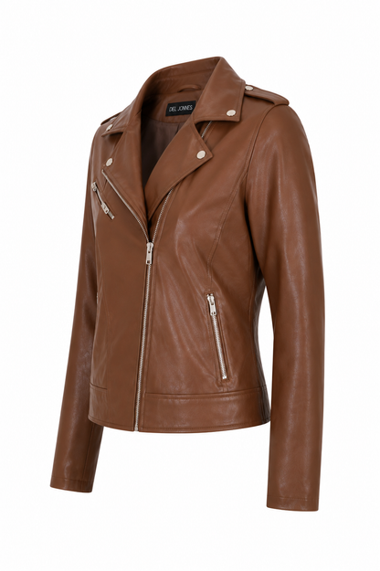 Women's Brown Biker Jacket - Sleek & Stylish