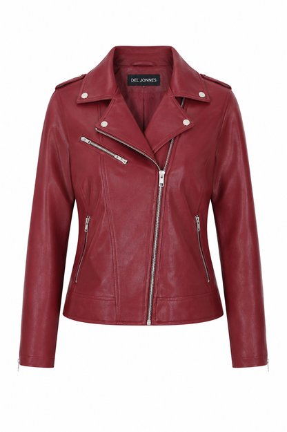 Women's Maroon Biker Jacket - Sleek & Stylish