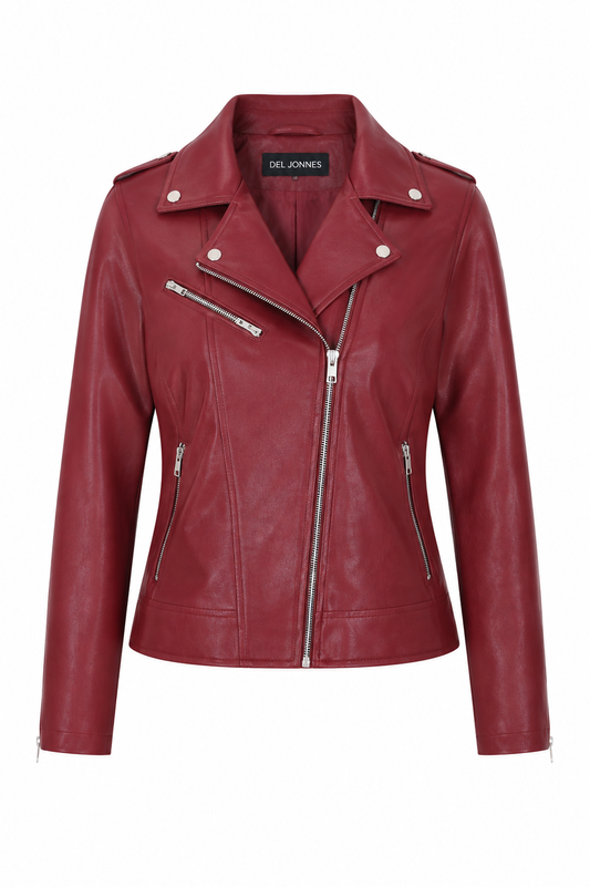 Women's Maroon Biker Jacket - Sleek & Stylish