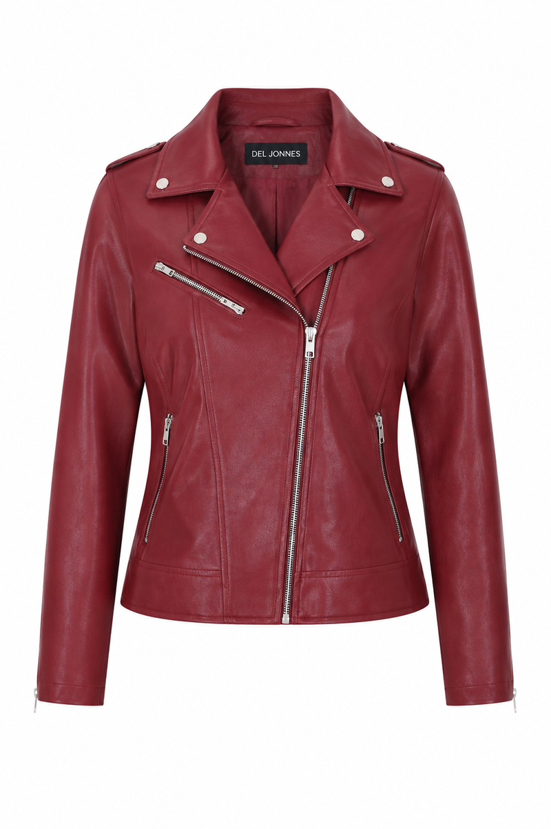 Women's Maroon Biker Jacket - Sleek & Stylish