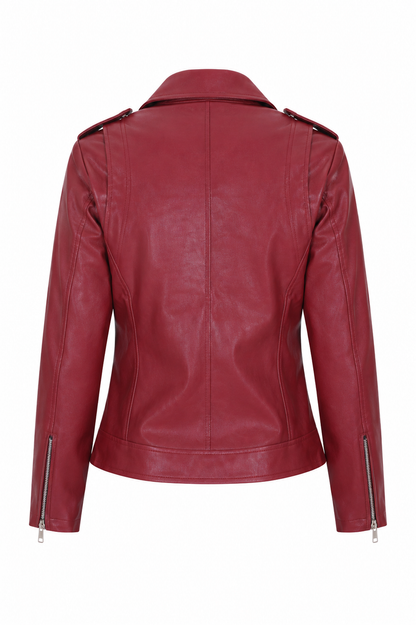 Women's Maroon Biker Jacket - Sleek & Stylish