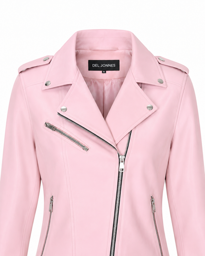 Women's Pink Biker Jacket – Chic and Bold Style