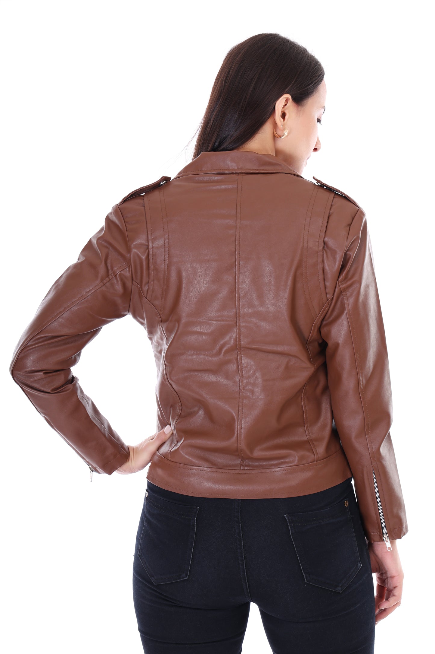 Women's Brown Biker Jacket - Sleek & Stylish