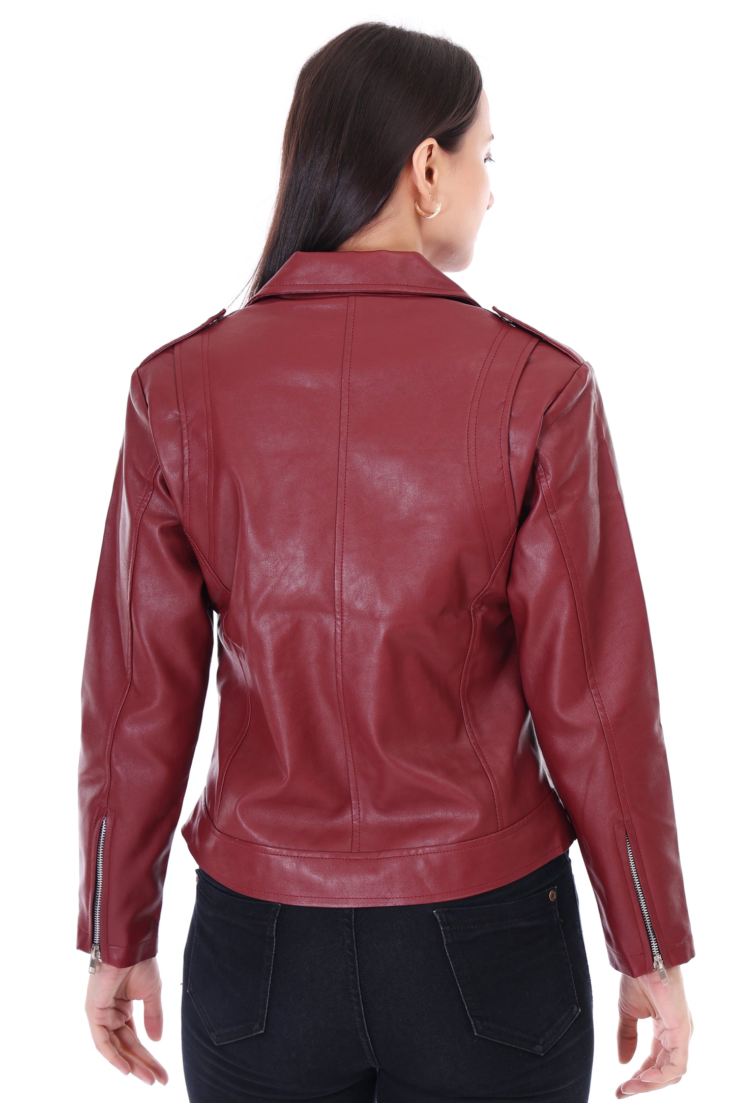 Women's Maroon Biker Jacket - Sleek & Stylish