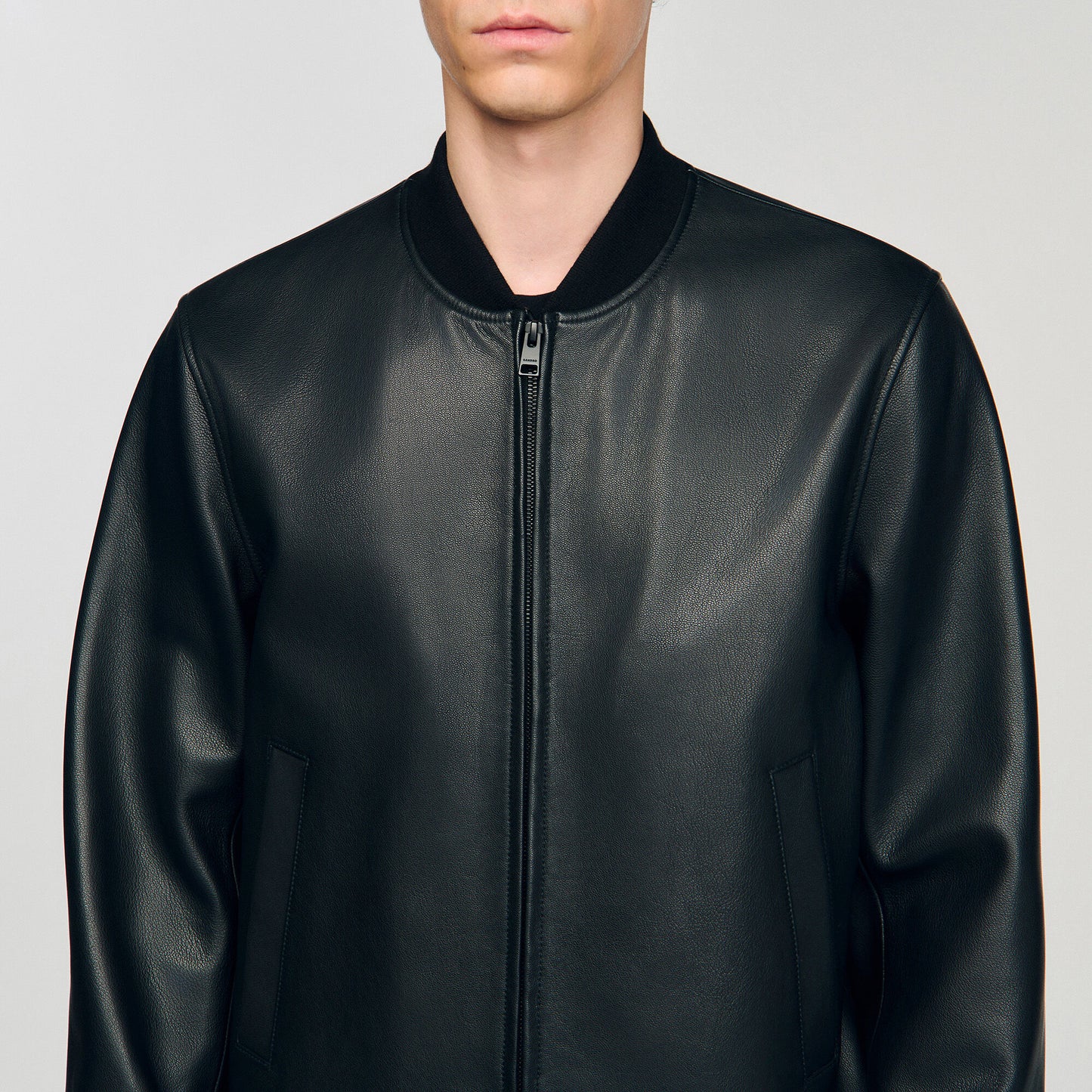 Black Signature Faux Leather Bomber Jacket