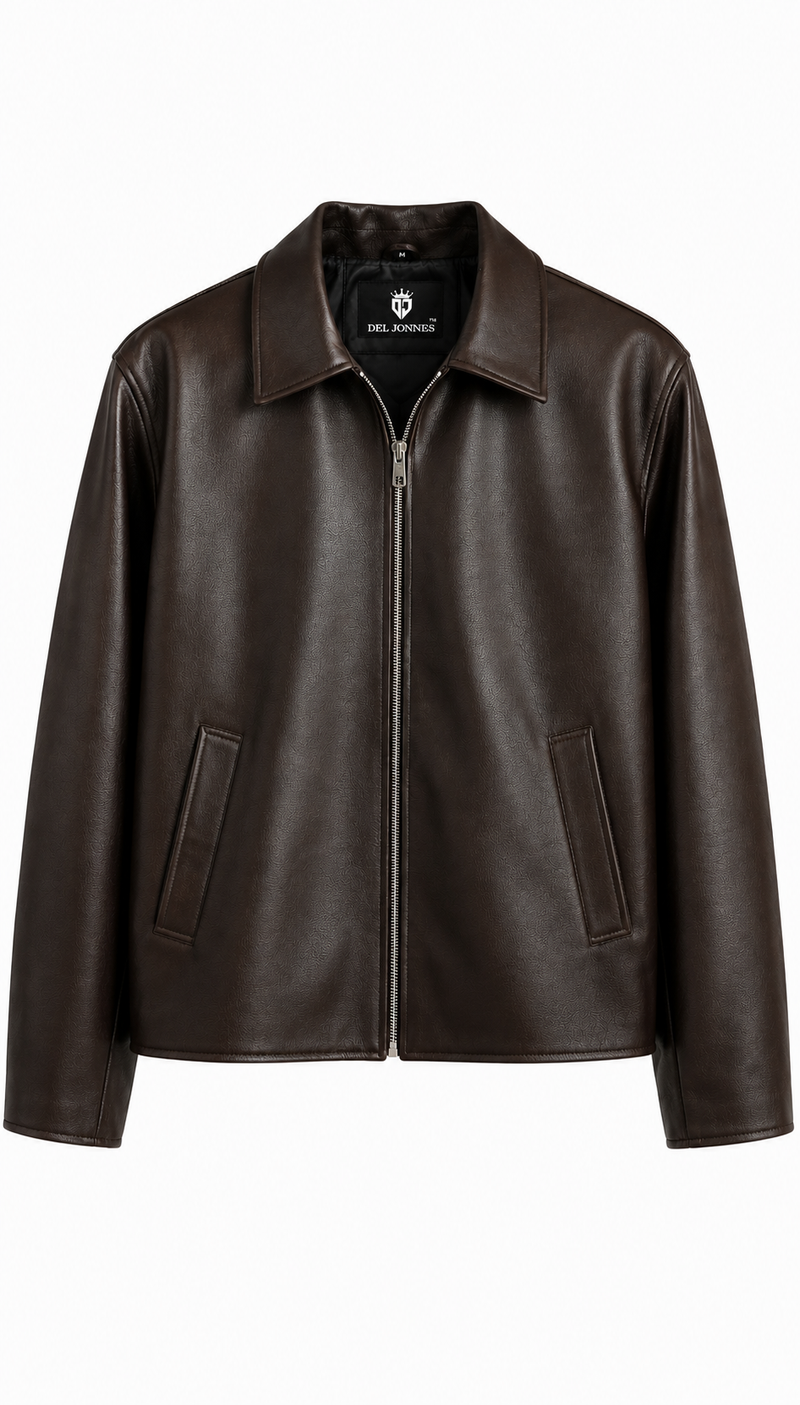 Black Signature Faux Leather Bomber Jacket