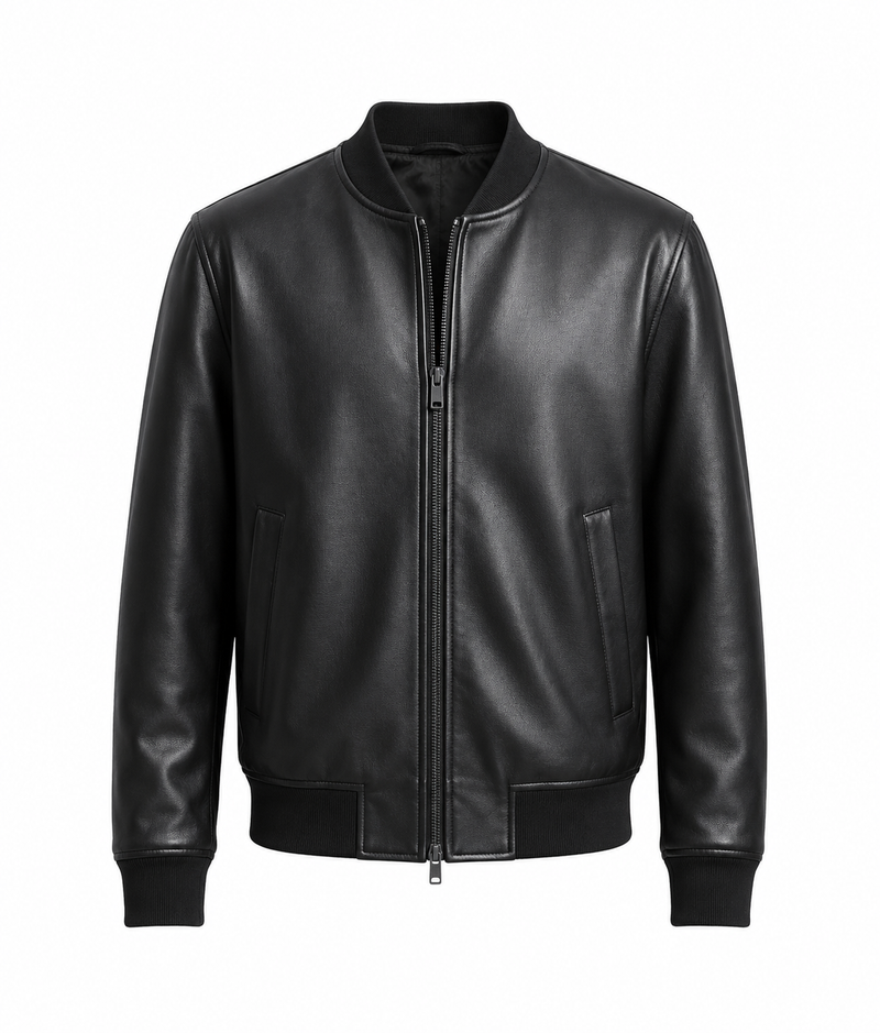 Black Signature Faux Leather Bomber Jacket